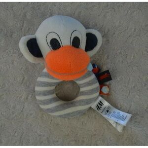 H&M Baby Ring Rattle Monkey Gray White Stripes Orange Plush Stuffed Toy